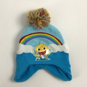 Baby Shark with Rainbow Clouds Winter Hat Colorful Pom Pom